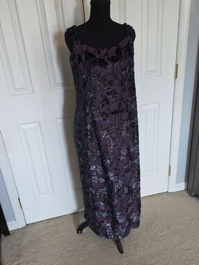 Victor Costa Dark Plum Embellished Floral Maxi Dress